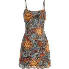 Shein MOD Clothing Retro Vintage Women's Sun Face Print Strappy Summer Dress