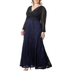 Kiyonna Plus Mon Tresor Long Sleeve Lace Evening Gown Violet noir