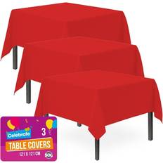 Red Table Decorations SOL 3 Red Plastic Table Covers Square Tablecloth Disposable Wipe Clean Party Cloth