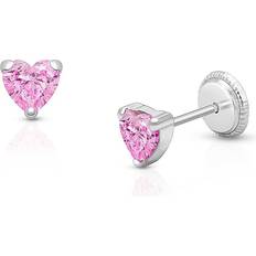 Tiny Blessings Tiny Blessings Children's 14K Gold 4mm Pink Heart Studs Girls' Screw Back Earrings 14k white gold