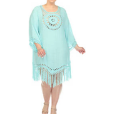 White Mark Crocheted Fringed Trim Dress Cover Up Plus Size - Mint