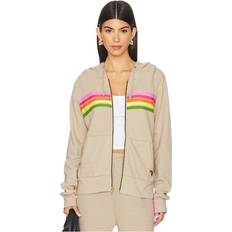 Aviator Nation Stripe Zip Hoodie in Beige. M, S, XL, XS