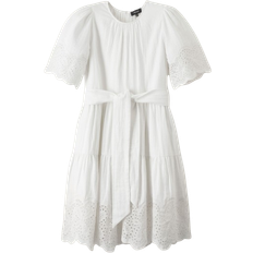 ME+EM Cheesecloth Broderie Short Swing Dress + Belt - White