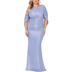 Betsy & Adam Plus Elaine Metallic Crinkle Long Dress - Blue/Silver