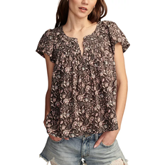 Lucky Brand Wide Smocked Flutter Sleeve Top - Raven Multi