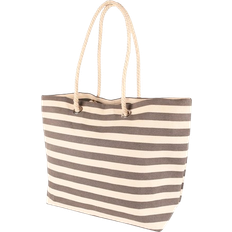 Nicola Spring Large Striped Tote Beach Bag - Grey/Beige