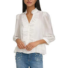 Karl Lagerfeld Ruffled 3/4-Sleeve Blouse - Soft White