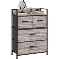 Steel Chest of Drawers Homcom Rustic Grey Wood Effect/Black Chest of Drawer 60x85cm