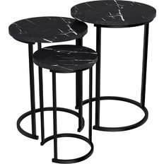 HYGRAD Round Marble Look Black Nesting Table 116.1cm 3pcs