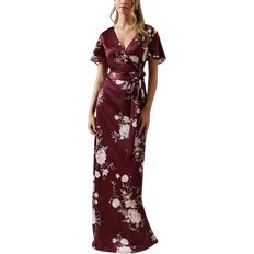 Coast Teen Printed Crepe Angel Sleeve Bridesmaids Dress - Malbec (BCC09000-704)