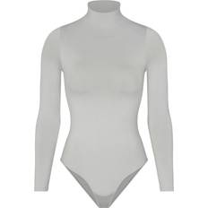 SKIMS Essential Mock Neck Long Sleeve Bodysuit - Light Grey