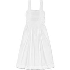 White Dresses Ganni Poplin Midi Strap Smock Dress - Bright White