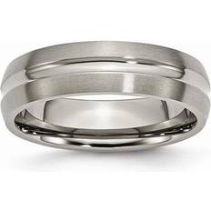 Chisel Titanium Brushed and Polished Grooved Wedding Band Ring Grey