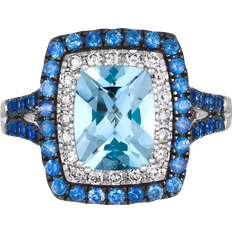 Le Vian Halo Ring - White Gold/Aquamarine/Sapphire/Diamonds