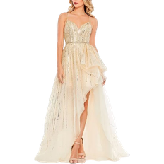 Mac Duggal Embellished Sleeveless Draped A Line Gown - Gold/Silver