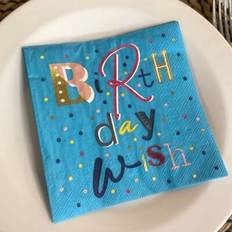 Ihr Birthday Wish Blue Printed Lunch Paper Napkins 20-Pack Disposable 3-Ply