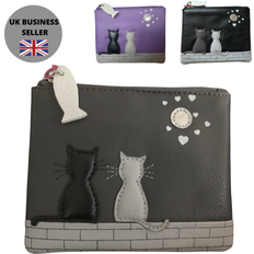 Mala Leather & grey cat rfid coin & card purse midnight cats 4231 35