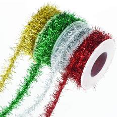 Red Garlands Tongcloud 4 rolls christmas tinsel ribbon metallic garland tinsel garland christ Green 9.8feetx0.7inches