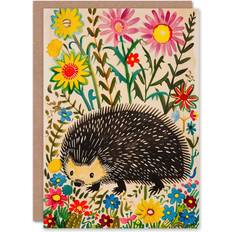 ARTERY8 Greeting Card Hedgehog in Wildflower Garden Folk