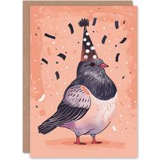 ARTERY8 Greeting Card Chubby Pigeon Cute Bird in Party Hat for Him