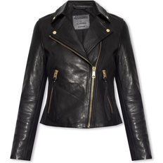 AllSaints Dalby Slim Fit Leather Biker Jacket - Black/Gold