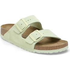 Green - Men Sandals Birkenstock Arizona Suede Leather - Faded Lime