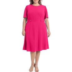 London Times Fit & Flare Scuba Crepe Midi Dress Plus Size - Bright Pink