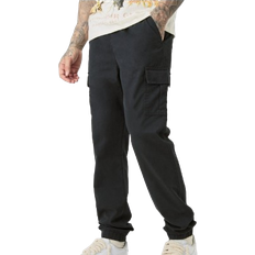 boohooMAN Tall Elasticated Waist Twill Slim Fit Cargo Trouser - Black