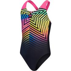 Speedo Girl's Digital Placement Splashback Swimsuit - Black/Yellow