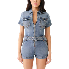 True Religion Women's Short Sleeve Romper - Blue