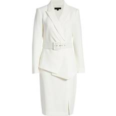 Tahari Nested Belted Wrap Skirt Suit - Ivory