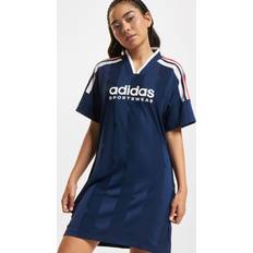 Adidas Polyester Dresses Adidas Women Tiro Cut Stripes Jacquard Tee Dress Blue