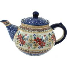 Red Teapots Blue Rose Pottery Polish C017 Manufaktura Teapot