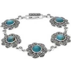 Grey Bracelets C. W. Sellors Sterling Silver Turquoise Marcasite Flower Link Bracelet Silver