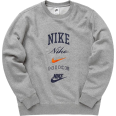 Nike Club Fleece Men's Long Sleeve Crew Neck Sweatshirt - Dark Grey Heather/Safety Orange