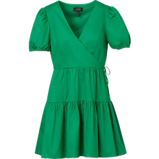 Adrianna Papell Puff Short Sleeve Dress With Tiered Skirt - Green