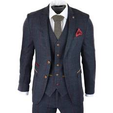 Men - Wool Suits Paul Andrew Men's Herringbone Tweed Peaky Blinders 1920s Tailored Fit Suit 3-pack - Navy Blue