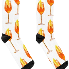 Famgem Aperol Spritz pattern Novelty Fancy Crazy Pattern Crew Dress Socks - White/Orange