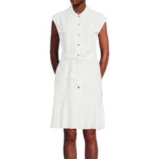 Knee Length Dresses - White Calvin Klein Women's Sleeveless Belted Shirtdress - Soft White