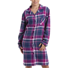 Blue - Women Nightgowns Camille Wincy Checkered Long Sleeve Button Front Nightshirt - Blue