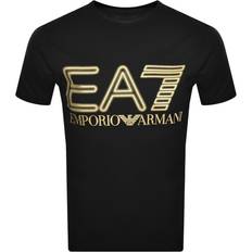 EA7 Logo Series Stretch Cotton Short Sleeved T-shirt - Black