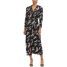 Donna Morgan Women's Printed Collared Midi Wrap Dress - Black/Blush