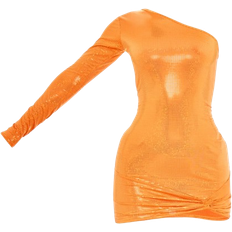 PrettyLittleThing One Sleeve Knot Detail Bodycon Dress - Bright Orange