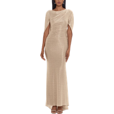 Betsy & Adam Celine Boat Neck Crinkle Gown - Gold/Silver