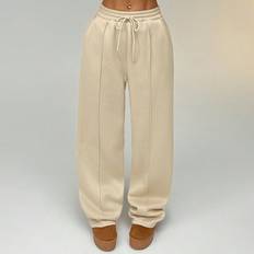 Shein Women Fall Khaki Pebble Seam Detail Straight Leg Sweatpants