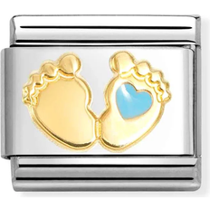 Nomination Composable Classic Baby Feet with Heart Charm - Silver/Gold/Blue