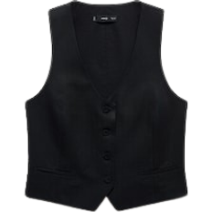 Mango Max Buttons Linen Vest - Black