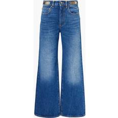 Rabanne Womens Dark Denim Stone Plaque-embellishment Straight-leg High-rise Jeans 25