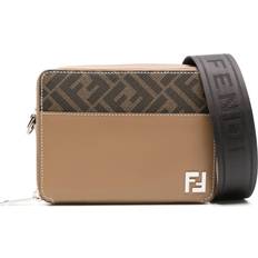 Fendi Cross Body Bags, male, Beige, Size: ONE Size Beige Leather Shoulder Bag with FF Appliqué