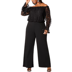 Adrianna Papell Off the Shoulder Lace Jumpsuit Plus Size - Black